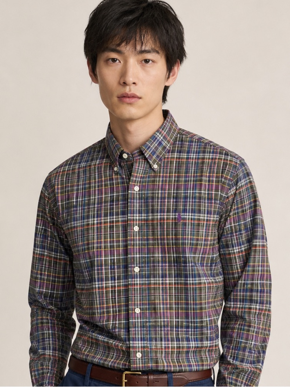 Ralph Lauren Men's Green Plaid Button-Down Shirt Medium Long Sleeve Pony Logo
